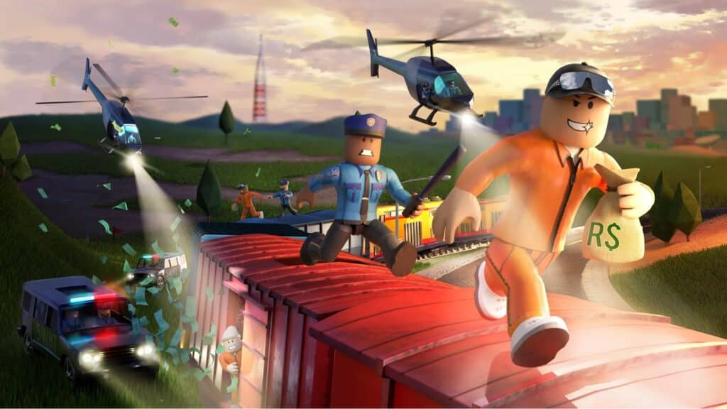Roblox characters running away from police