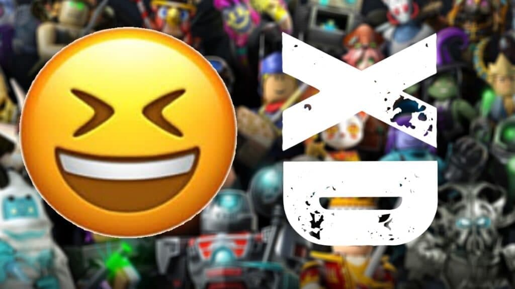 Comparison between Roblox's XD emoticon and a laughing emoji