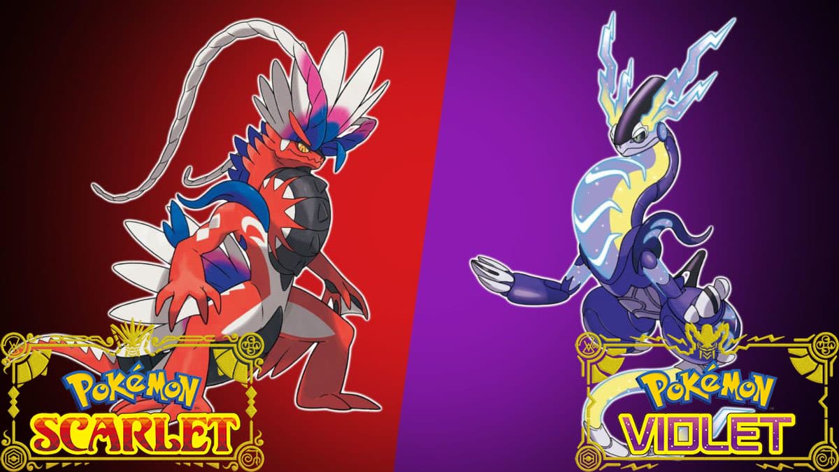 Koraidon and Miraidon in Pokemon Scarlet and Violet cover art