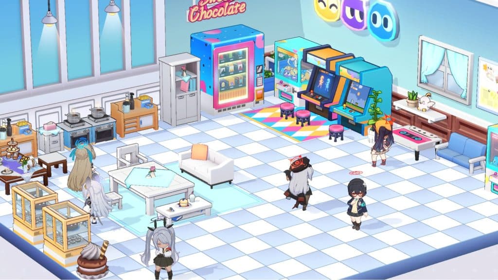 Blue Archive characters hanging out in Cafe