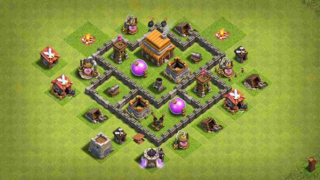 Town Hall 4 base in Clash of Clans