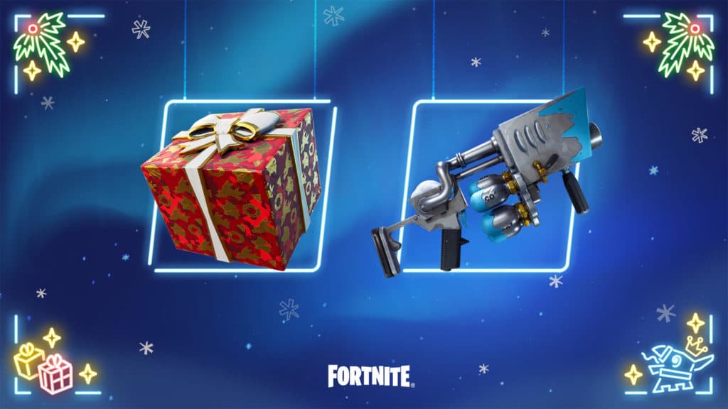 holiday present and snowball launcher in fortnite