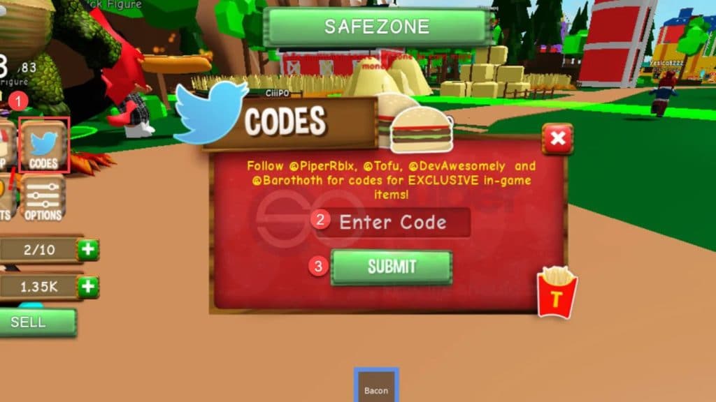 Code redemption box in Roblox Munching Masters Simulator