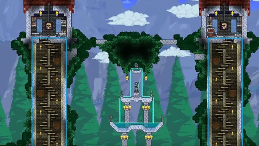 Two massive spiral staircases in Terraria