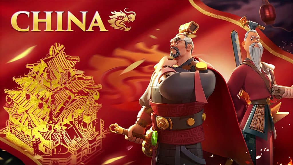 Rise of Kingdoms China key art featuring its Starting Commander and Special Unit.