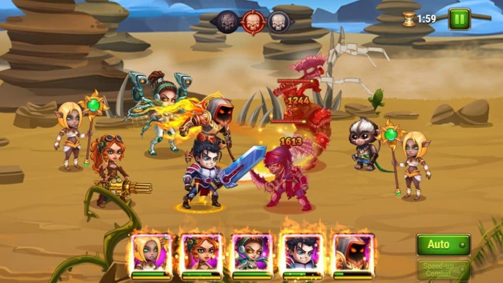 A screengrab of Heroes fighting enemies in Hero Wars