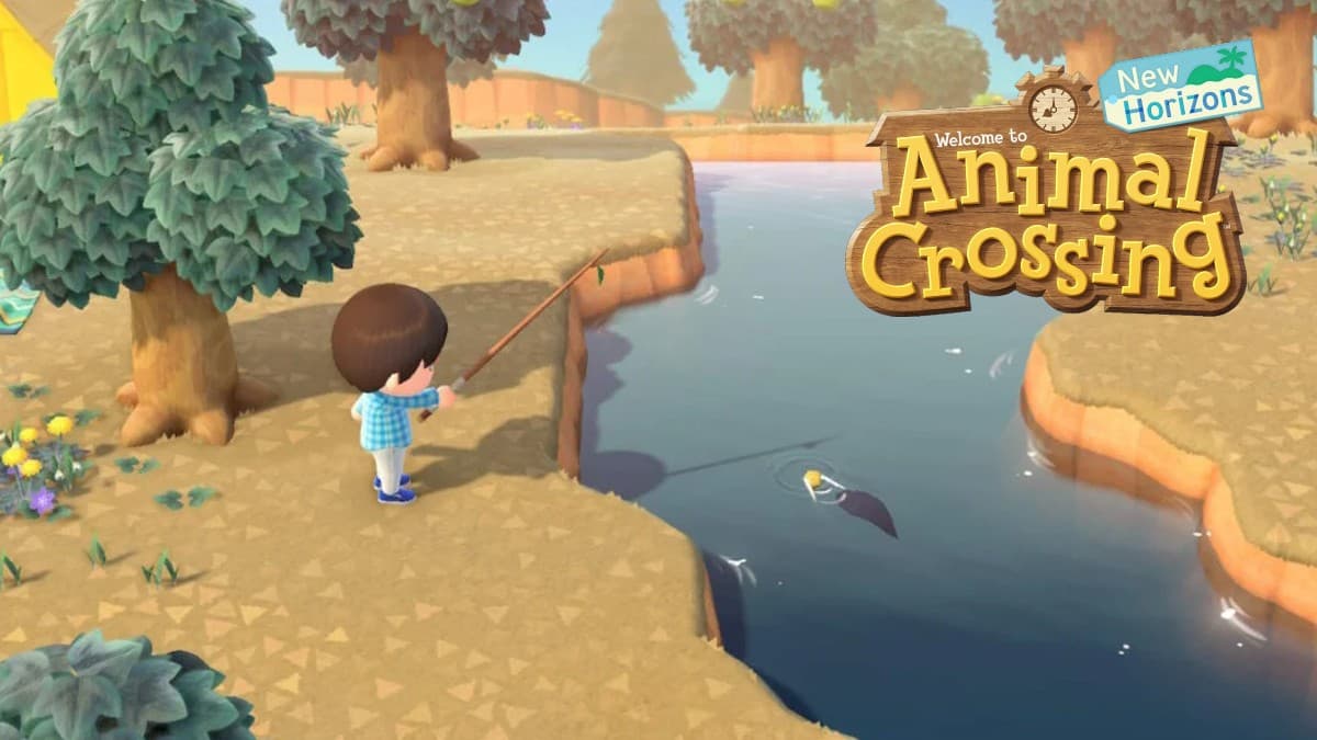 Animal Crossing New Horizons character catching fish