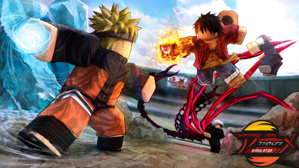 Naruto and Luffy fighting in Anime Fighting Simulator art