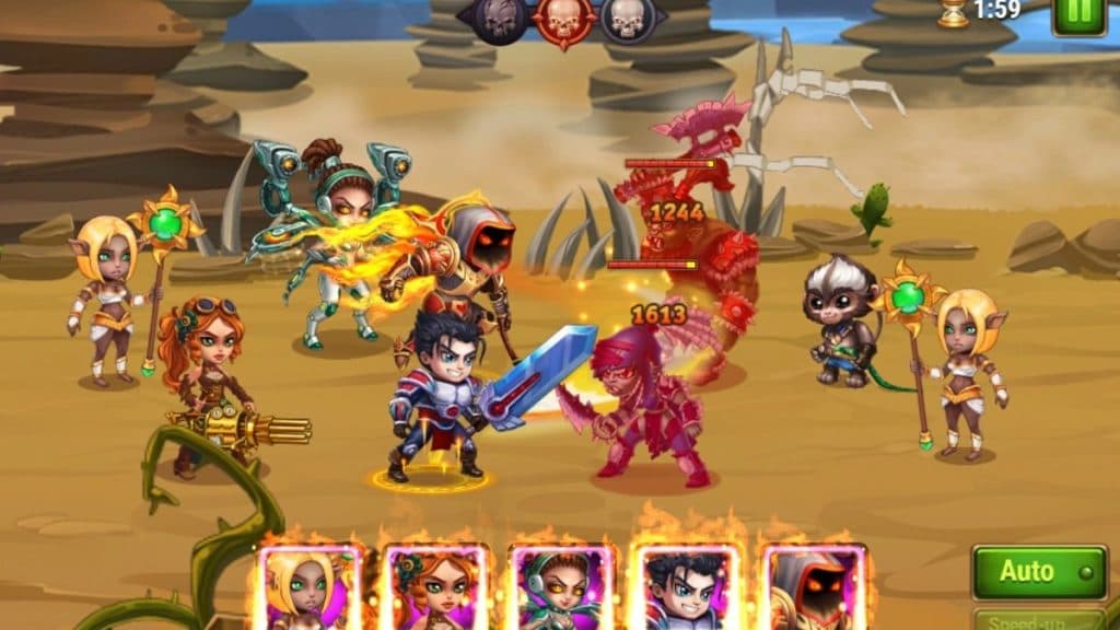 Hero Wars characters fighting a boss