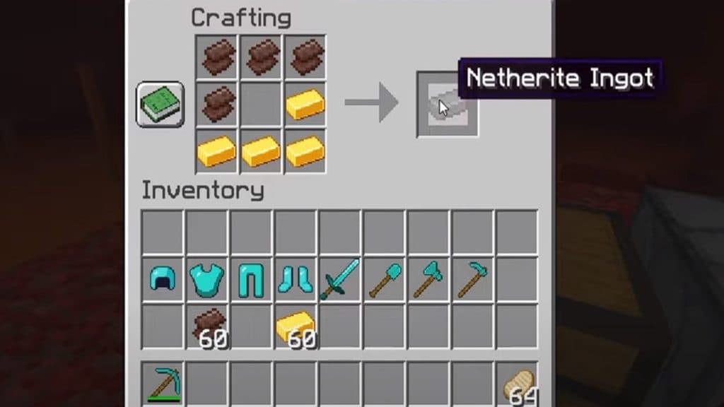 Crafting recipe to make Netherite Ingot in Minecraft