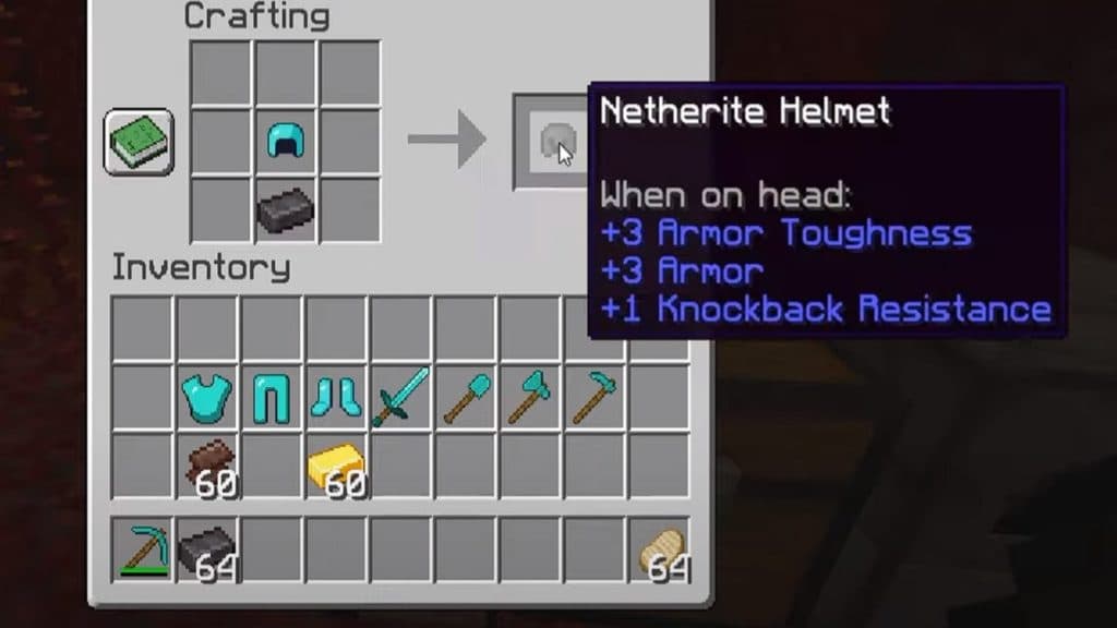 Diamond helmet being upgraded to Netherite helmet in Minecraft
