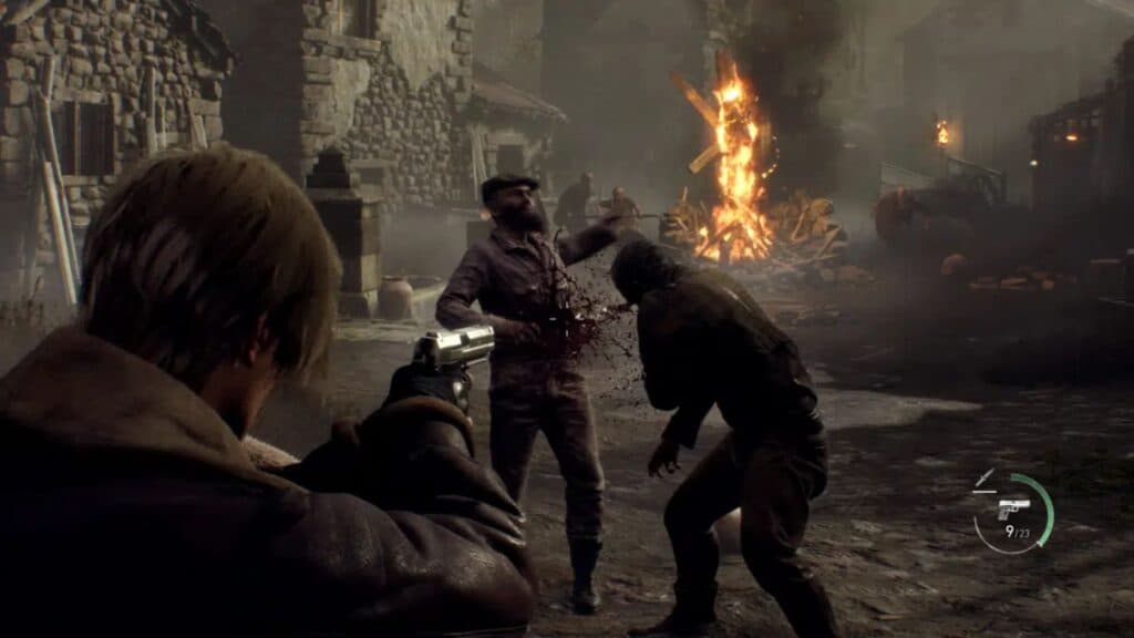leon kennedy shooting zombies in resident evil 4