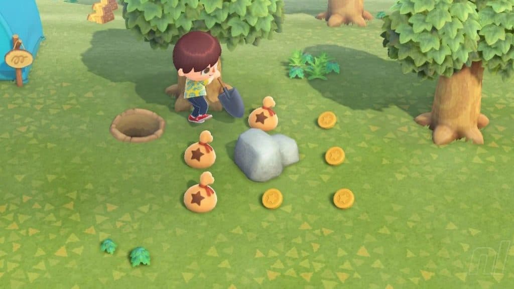 Rock in Animal Crossing: New Horizons surrounded by clay