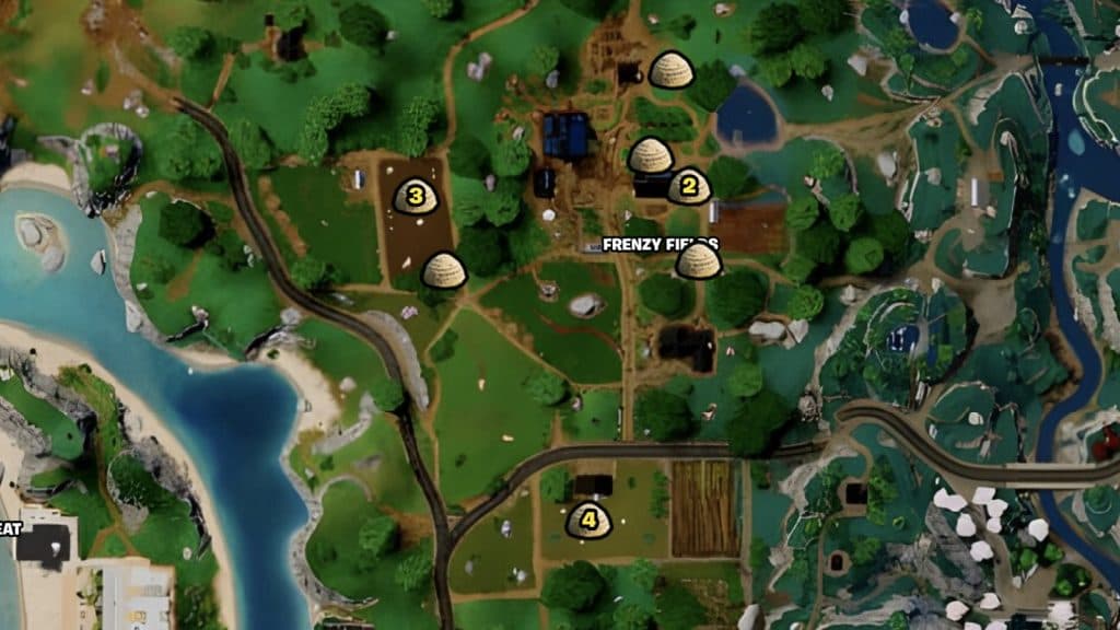 Fortnite Haystack locations marked on map