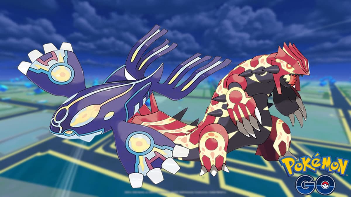 Primal Kyogre and Primal Groudon in a Pokemon Go background