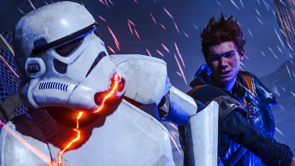 Cal Kestis fighting Stormtrooper in Star Wars Jedi: Survivor