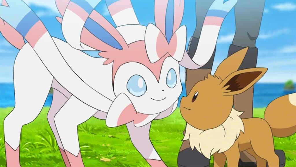 Sylveon and Eevee in the Pokemon anime