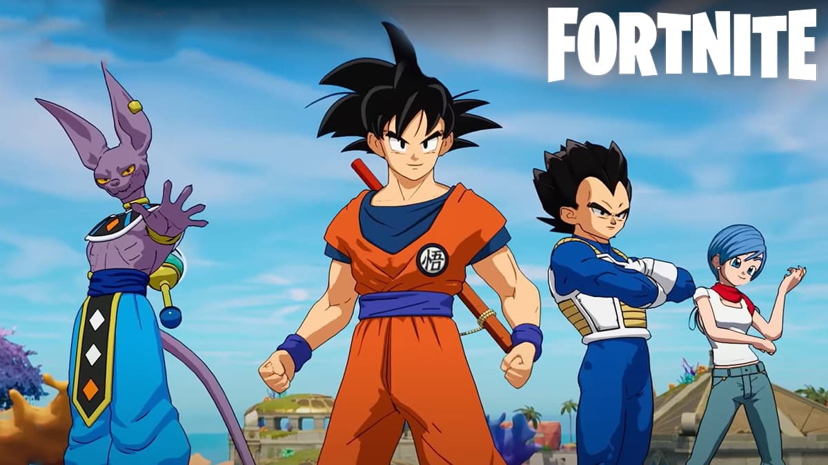 Beerus, Son Goku, Vegeta, and Bulma anime skins in Fortnite