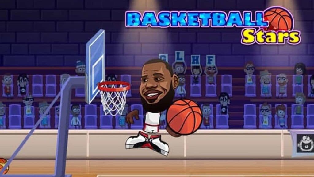 LeBron James cartoon dunking in Basketball Stars
