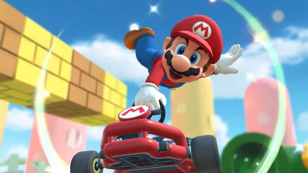 Mario performing a trick on his Kart