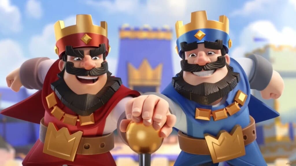 Both Clash Royale kings holding a lever