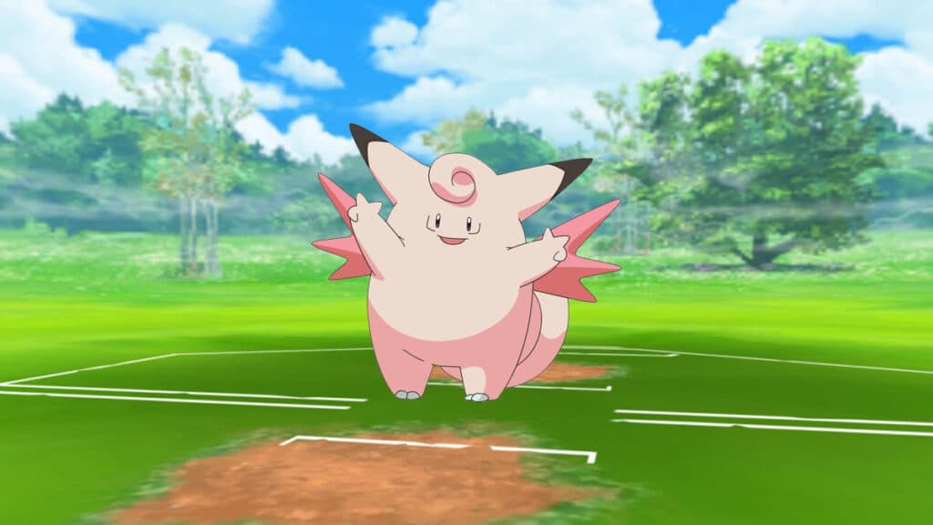 Clefable in a pokemon battle background