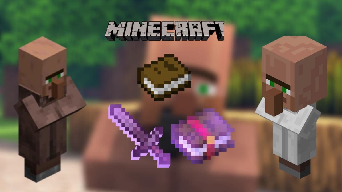 Minecraft villagers with a book and enchanted book