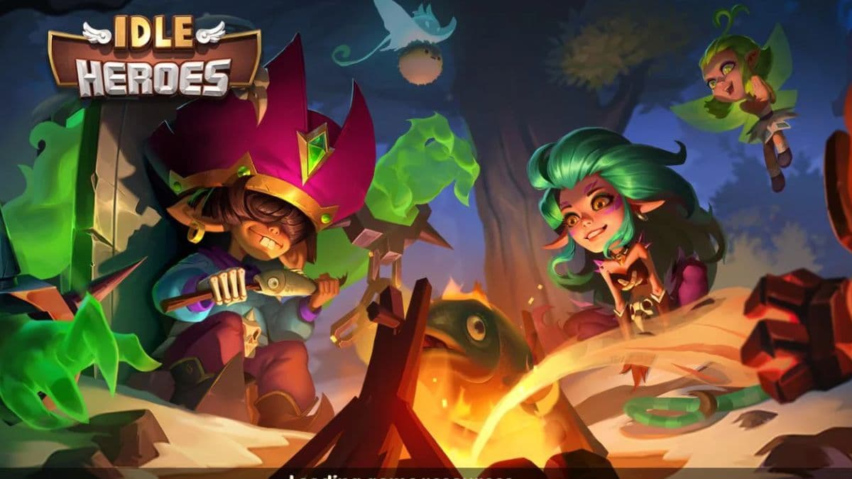 Idle Hero loading screen featuring campsite and characters