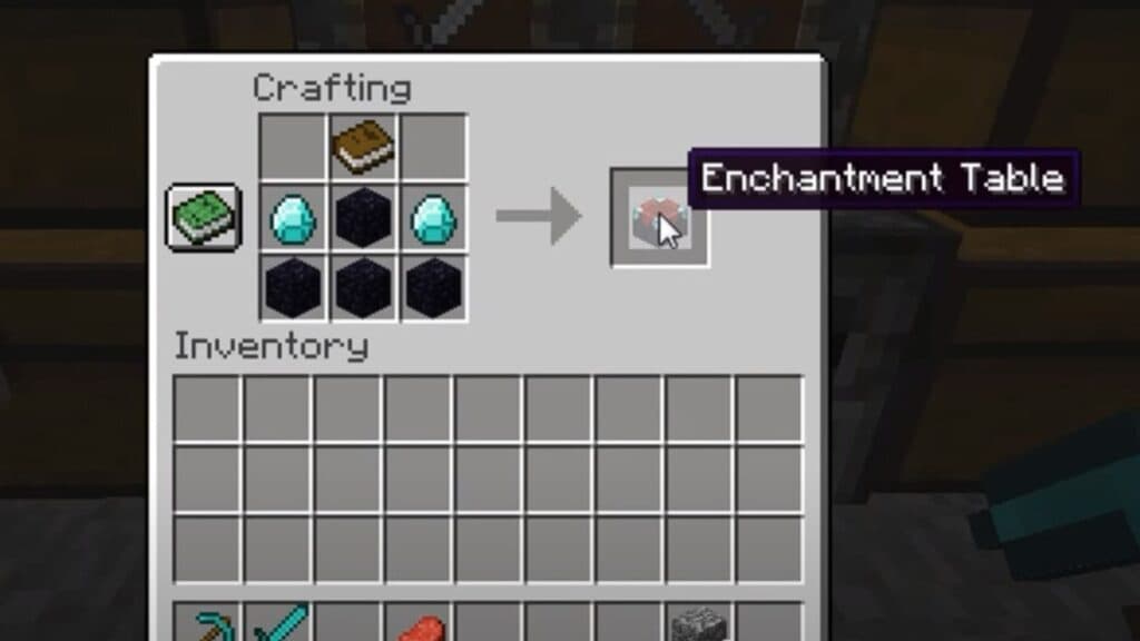 Crafting recipe to make an enchantment table in Minecraft