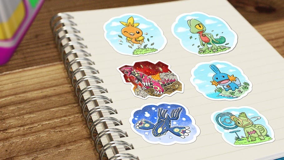 Pokemon stickers on a notebook