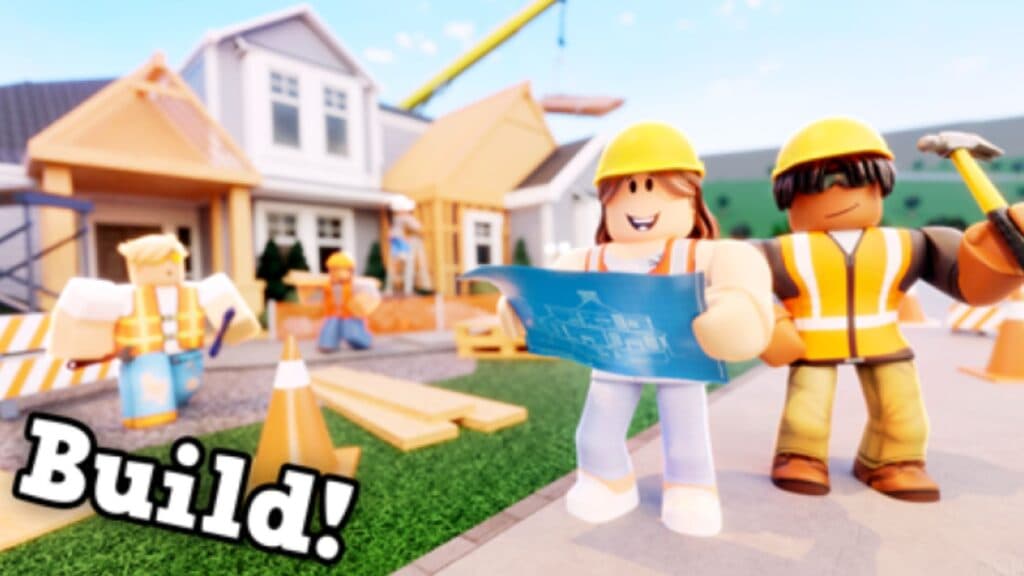 Welcome to Bloxburg characters building a house.