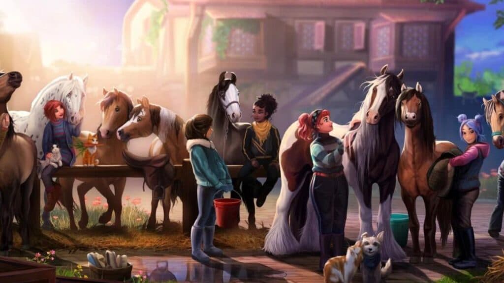 Horses and their riders in Star Stable's Jorvik city