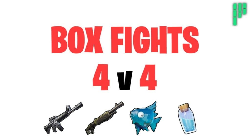 Some guns, a Slurpfish and Shield Potion on the cover of Box Fights.