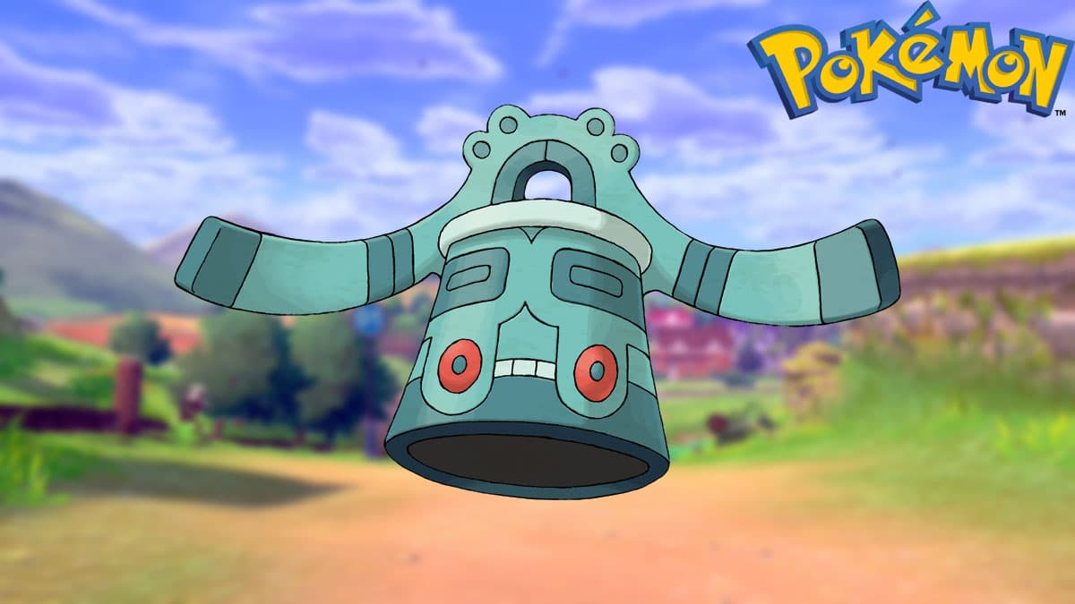 Bronzong in a Pokemon Sword and Shield background