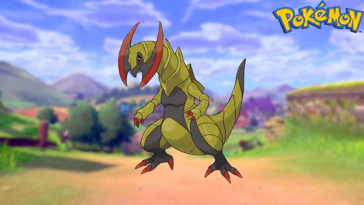 Haxorus in a Pokemon Sword and Shield background