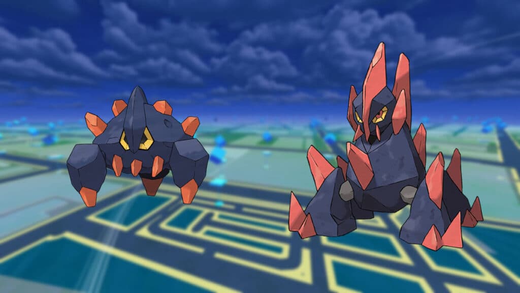 Boldore and Gigalith in a Pokemon Go background