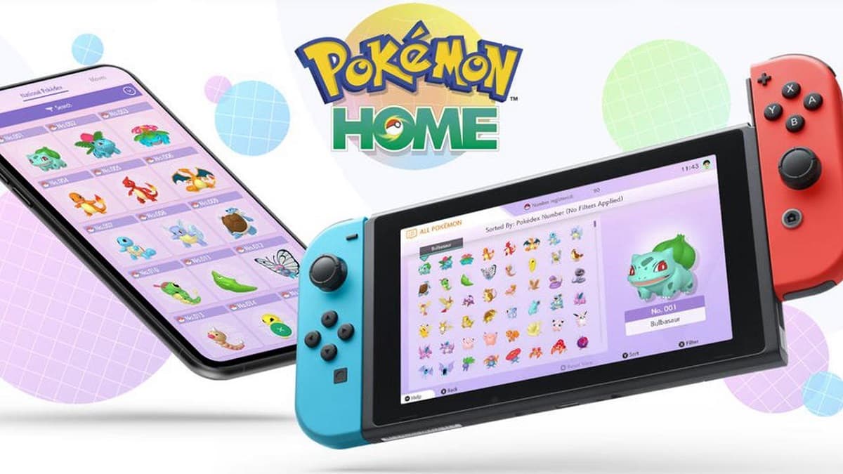 Pokemon Home promo image with a mobile device and a Nintendo Switch