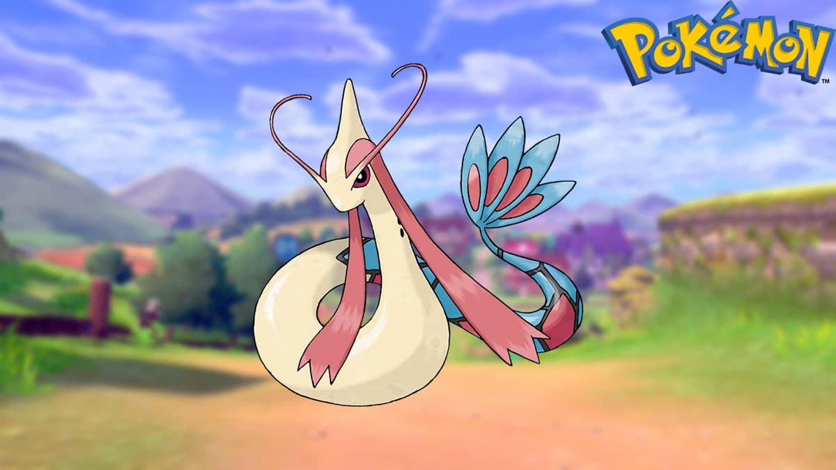 Milotic in a Pokemon Sword and Shield background