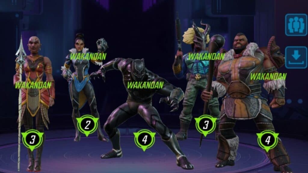 Wakanda team in Marvel Strike Force