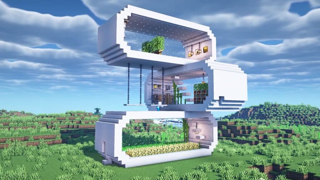 Futuristic three-story house in Minecraft