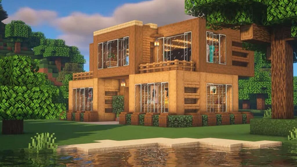 Wooden modern house design in Minecraft