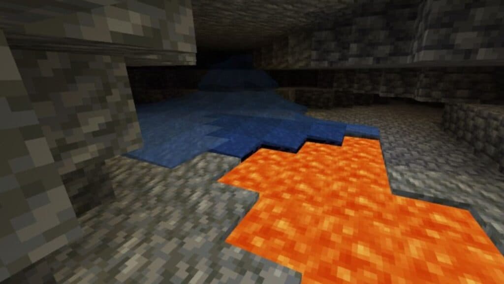 Water and lava flowing together in Minecraft