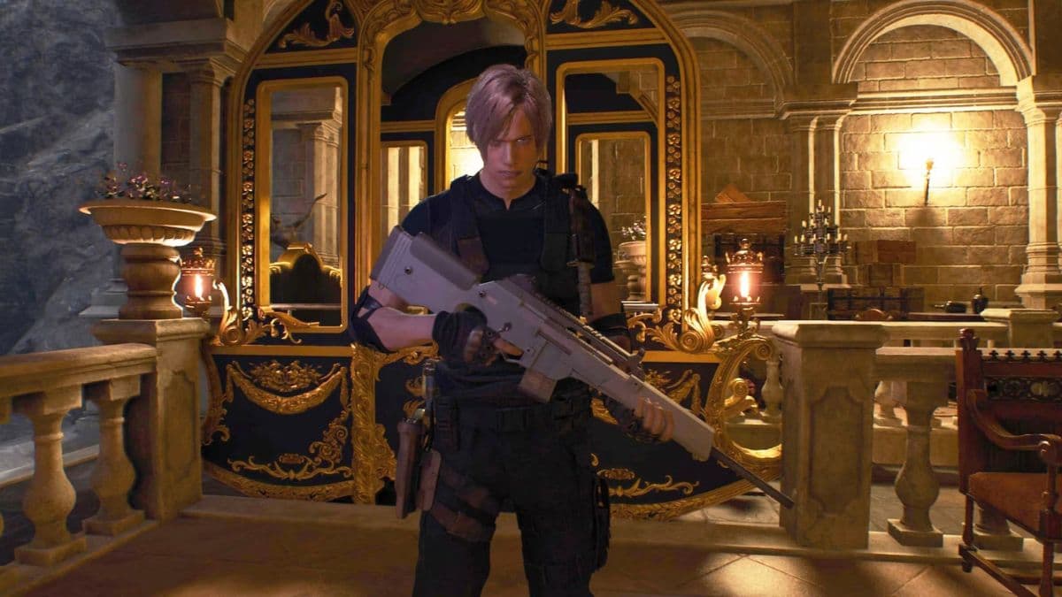 leon in resident evil 4 with the stingray rifle