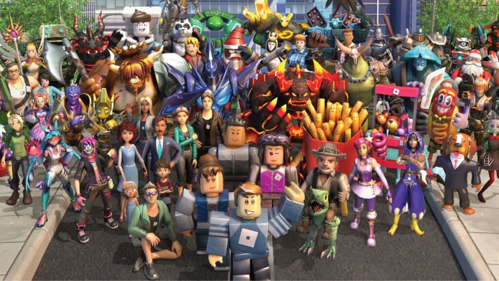Roblox characters in a large group