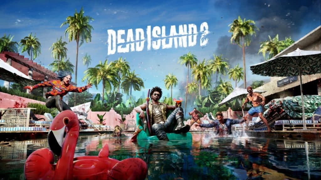 Dead Island 2 characters in and around a pool.