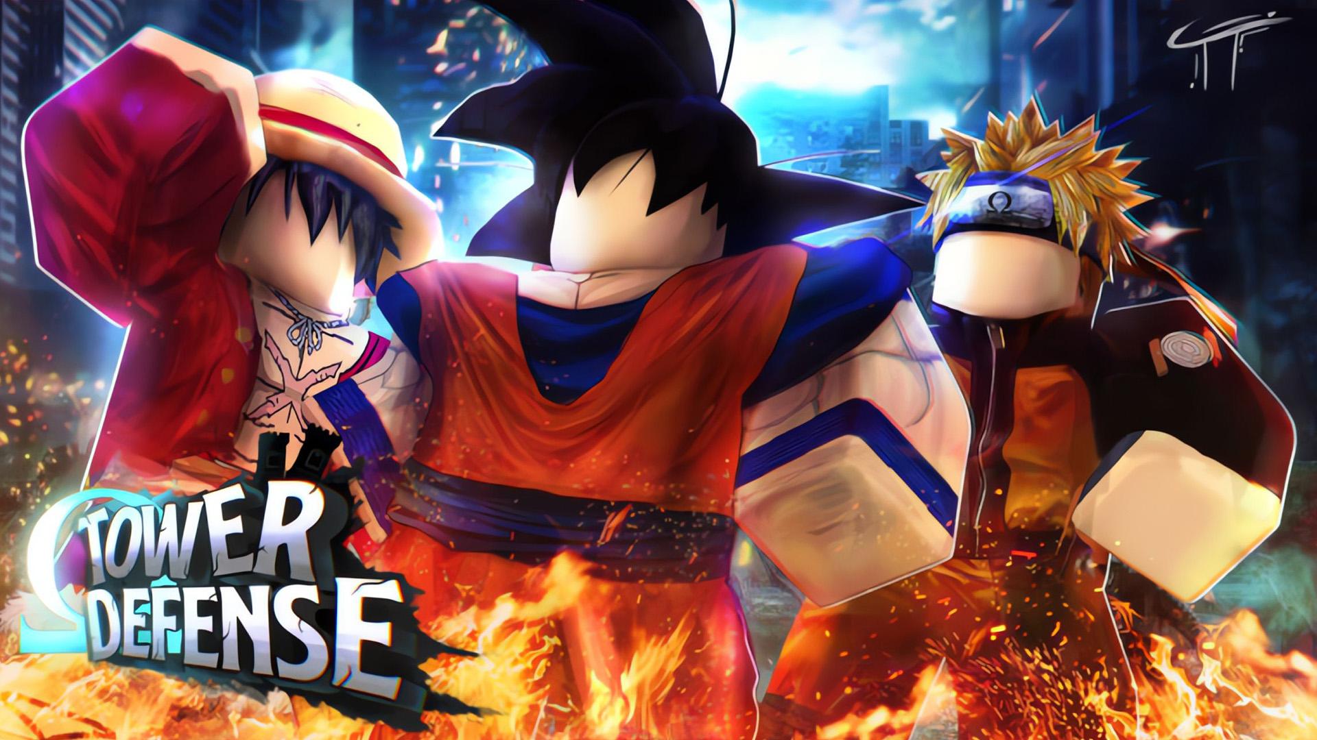 Luffy, Goku and Naurto in Roblox Anime Tower Defense