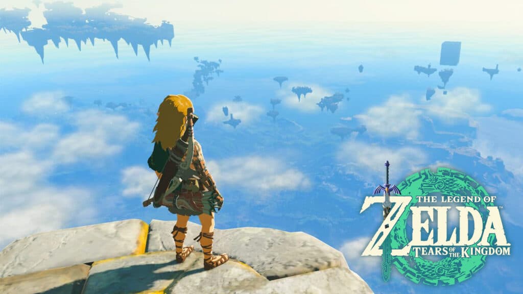 Link looking at sky islands in Zelda Tears of the Kingdom