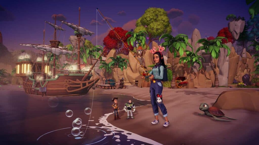 Disney Dreamlight Valley fishing with Buzz and Woody