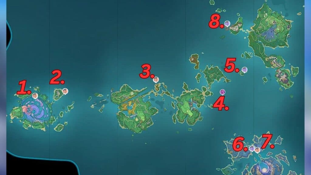 Fishing locations in Genshin Impact's Inazuma