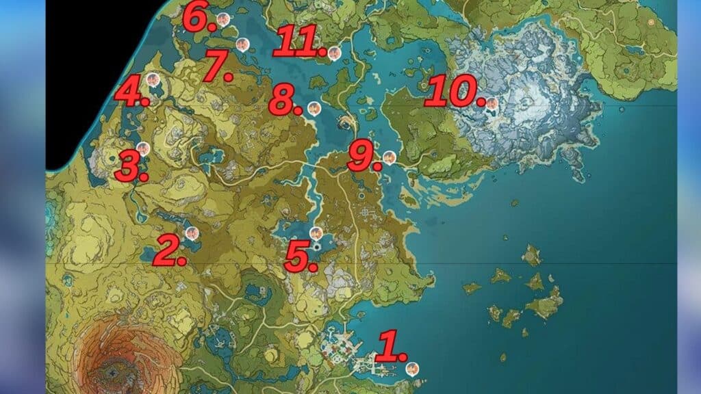 Fishing locations in Genshin Impact's Liyue